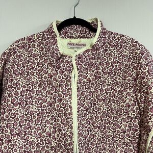 Free People Burgundy and Cream Floral Chloe Jacket
